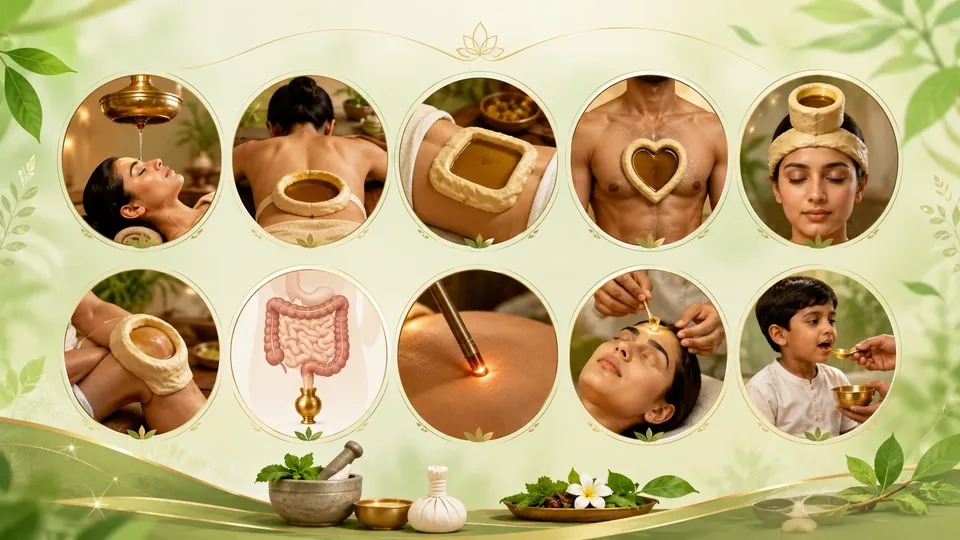 illustration showing Panchakarma and special Ayurvedic therapies